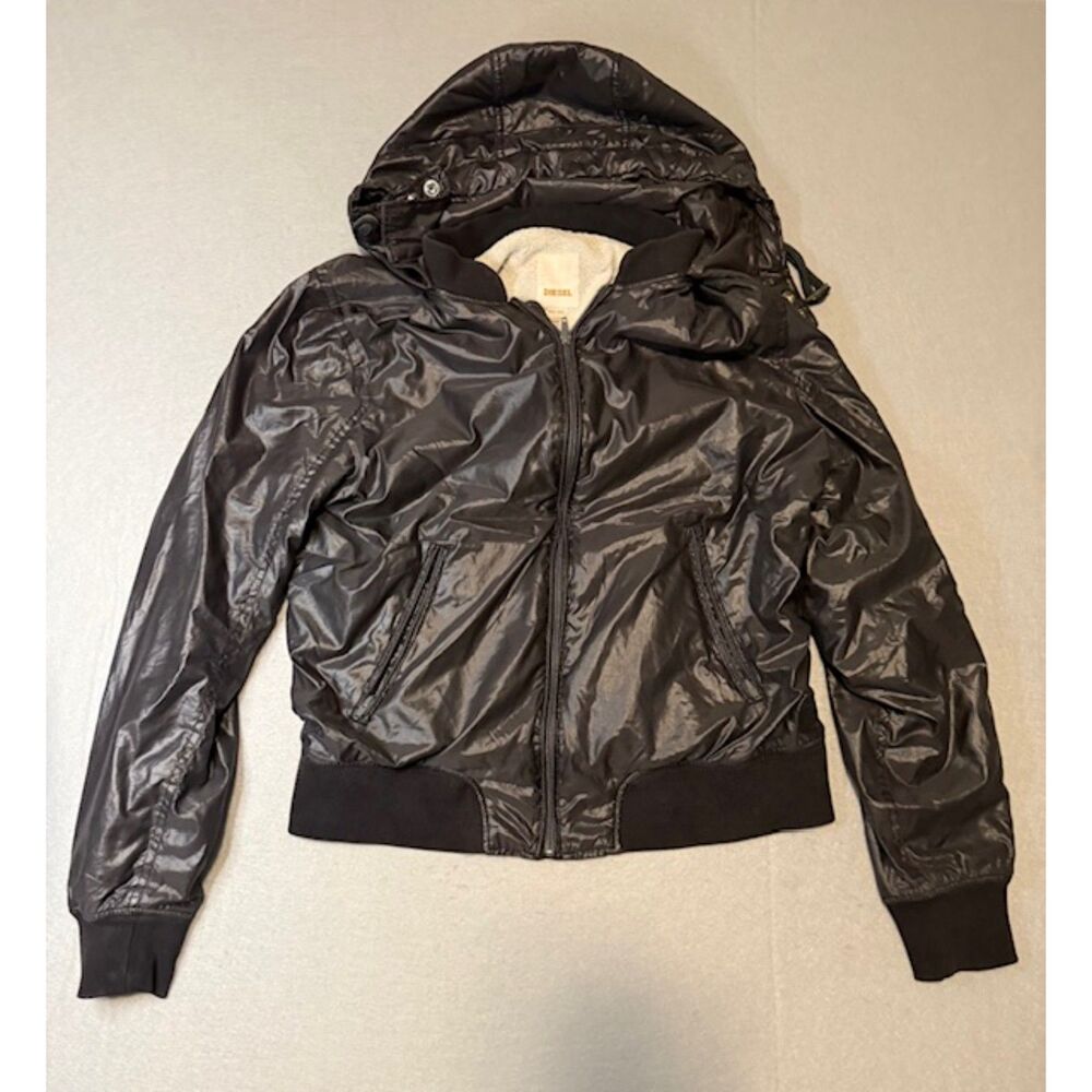 Diesel Vintage Ripstop Men's 2XL Shiny Hooded Full Zip Bomber Jacket 90's Y2K